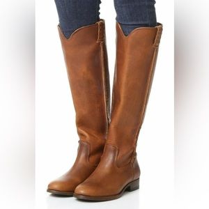 Frye Cara tall extended calf cognac leather riding boots size 9 great condition